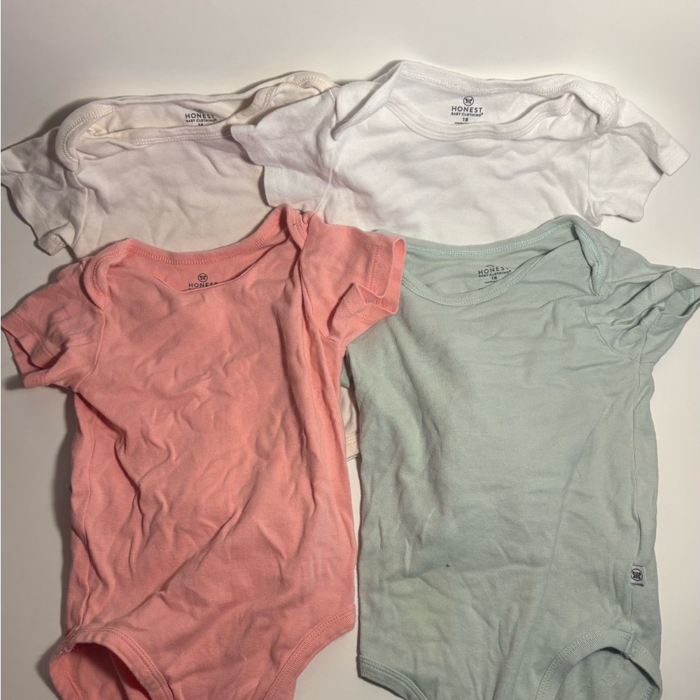 Bundle The Honest Company White, Cream, Pink, Light Green Baby Bodysuit Set
